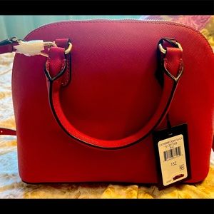 Red DKNY leather dome satch purse